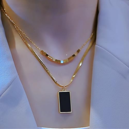 Gold Necklaces for Women Gifts - 14K Gold Plated Necklace for Women Necklaces for Her Tiny Fashion Jewelry for Teens，for Women Friends Jewelry Gifts，Necklace Gold Jewelry Birthday Gifts - style: Double layered square necklace