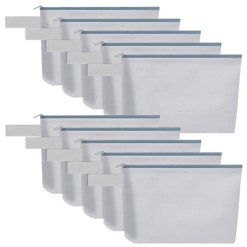 10 Pieces Cotton Canvas Makeup Bag with Bottom and Strap, Multi-Purpose Cosmetic Bag with Zipper Travel Toiletry Pouch, Blank DIY Craft Bag (Grey, M) - color: Grey, size: M