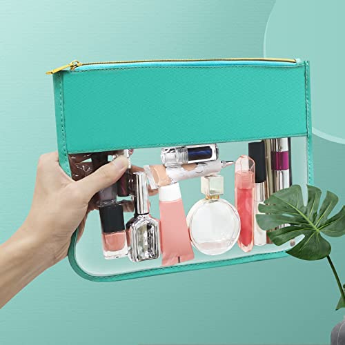 LOKFAR Nylon Makeup Bag DIY Chenille Letter Clear Travel Zipper Pouch, Preppy Makeup Bag Clear Cosmetic Bag, Water-proof Makeup Travel Pouch Snack Bags for Women (Green) - color: Green