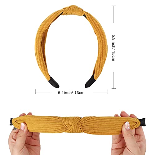 DRESHOW 8 Pack Knotted Headbands for Women Wide Turban Headband Yoga Exercise Ribbing Hair Hoop Hair Bands Accessories - color: 8 Pack Ribbing a