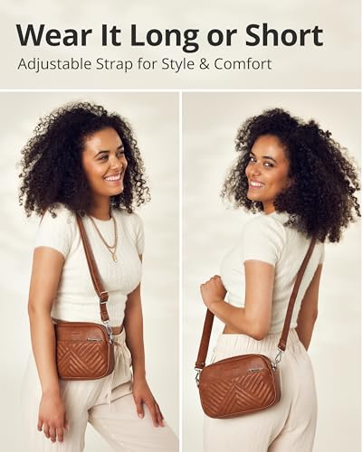 Vantamo Premium Quilted Crossbody Bags for Women with Anti-Pickpocket Clip, Vegan Leather Handbags, Travel Purses for Women - color: Brown With Faux Leather Strap
