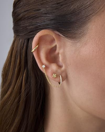 PAVOI 14K Gold Plated Dainty Flat Back Earrings for Women - Hypoallergenic Sterling Silver Posts Helix Cartilage Piercing Jewelry - Emoji Motif Bow Celestial Flatback Gold Stud Earrings Screw Back - style: Clover
