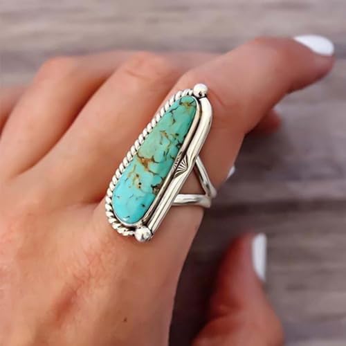 Turquoise Ring Boho Western Jewelry Chunky Thumb Statement Ring Dainty Simple Finger Open Jewelry Gift for Women Boho Dresses Accessories - color: A3:turquoise rings