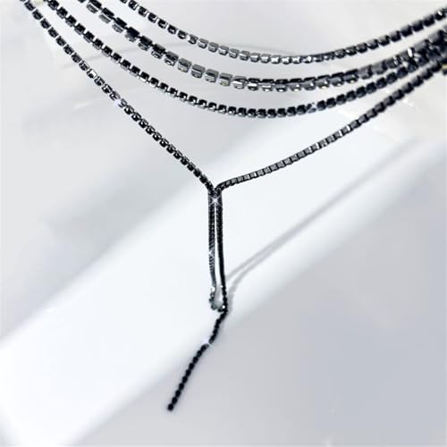 Boho Layered Necklaces for Women Fashion Y Long Neckalce Statement Long Sweater Chain Necklace Black Shiny Choker Necklace Wedding Bridal - color: Style-C