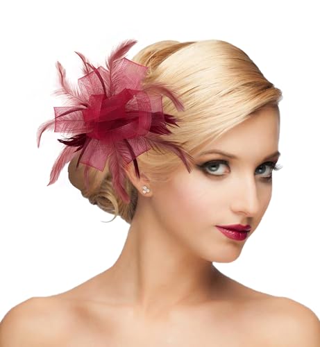 dressfan Womens Fascinator Hat Headpiece 20s Vintage Wedding Hair Accessories for Derby/Wedding/Cocktail/Tea Party - color: Burgundy