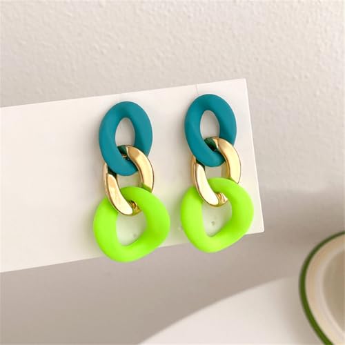 Charm Elegant Hollow Color Chain Acrylic Geometric Temperament Dangle Drop Earrings Bohemian Minimalist Hypoallergenic Jewelry Gift - color: Green Gold Green
