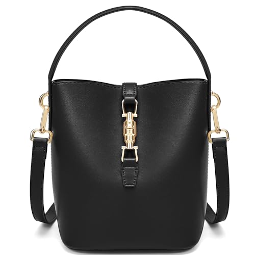 GEMIU Leather Bucket Purses for Women Crossbody Bags for Women Small Shoulder Purses with Adjustable Strap Black - color: Black