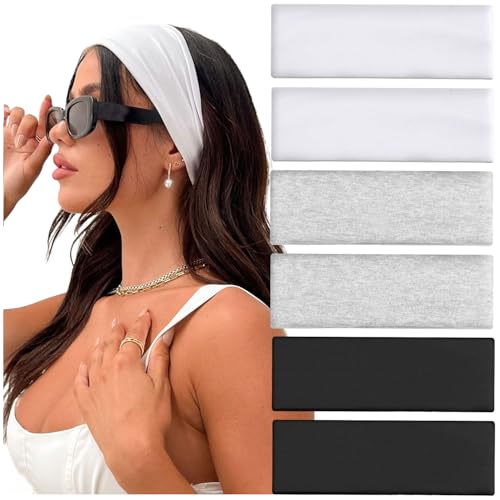 IVARYSS Workout Headbands for Women Non Slip, Premium Stretchy Soft Fabric Head Bands for Women's Hair, Wear for Yoga, Running, Sport, 6 Pack, Black White Grey - color: Black White Grey