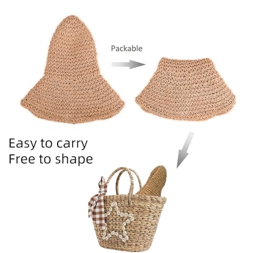 Womens Floppy Straw Sun Hat Packable Wide Brim Summer Beach Hat Foldable Crochet Bucket Hats - color: Khaki 1