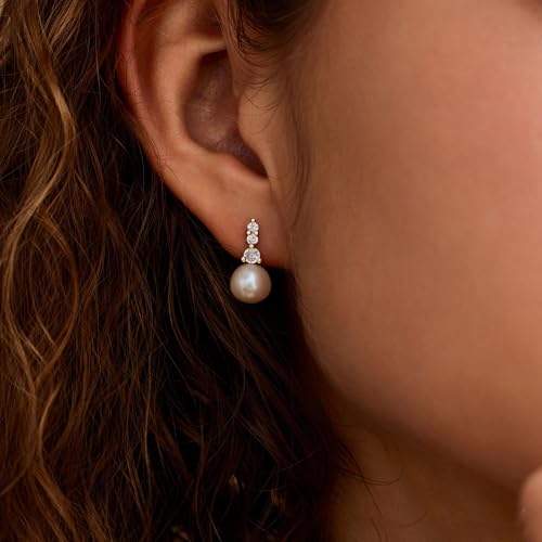 Pearl Earrings for Women, Dainty Wedding Bridal Earrings 14k Gold Plated CZ Pearl Drop Earrings for Women Trendy Hypoallergenic Unique Gold Drop Earrings Fashion Prom Jewelry - color: Gold-G