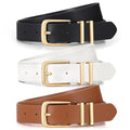 3 Pack Women's Belts for Jeans Pants Dresses Fashion Ladies Leather Waist Belt with Buckle Leather Belts - color: Black+brown+white(gold), size: Fit Waist Size 25-30in