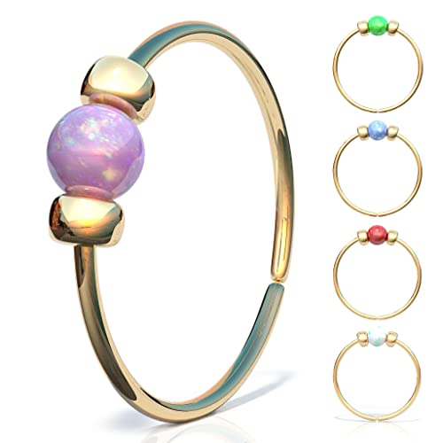 925 Sterling Silver & 14K Gold Filled Nose Ring Hoop Handmade Piercing Jewelry For Women - 24 Gauge 2mm,7mm Tiny Nose Ring with Opal - Gift Ready - color: Pink Opal Gold