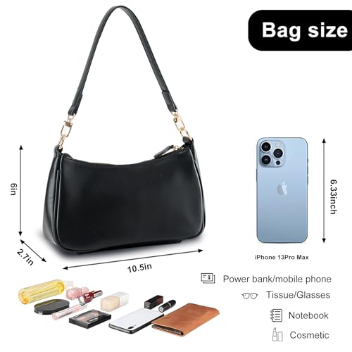 Shoulder Bag for women Crossbody Bags Retro Classic Small Hobo Purse Clutch Tote Handbags with Zipper Closure - color: Black