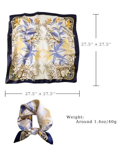 Satin Bandana Headscarf for Women Silky Hair Scarves for Fashion Lightweight - color: 11-blue Leaves