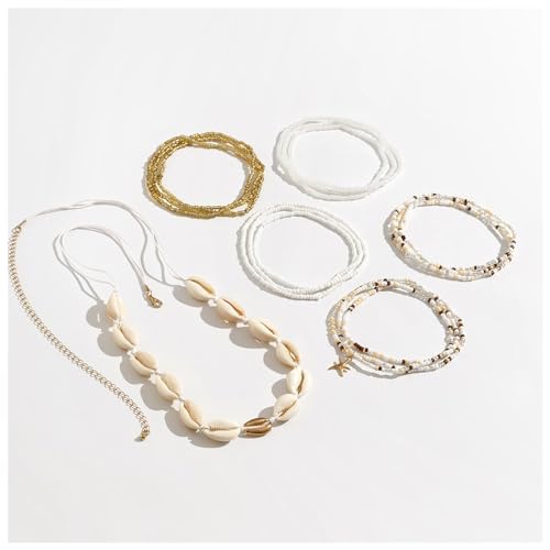 Summer Beach Coloful Beads Waist Chain Jewelry Sets Multi-layered Beaded Belly Chain Sexy Bikini Sexy Shell Waist Body Chain Beads Body Accessories for Wome - style: White