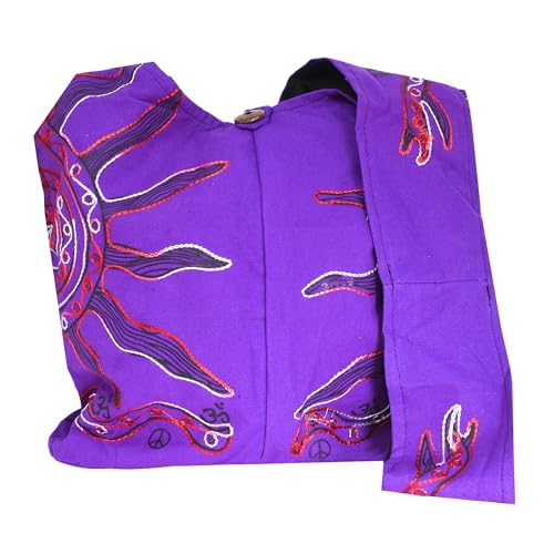 Mandala Crafts Hippie Bag, Large Boho Hobo Purse for Women, Crossbody Shoulder Sling Bags for Indie Style Bohemian Accessory - style: Purple Color Sun