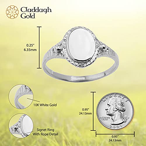.925 Sterling Silver Engravable Oval Signet Ring with Rope Detail, Fluting, and Tapered Shank