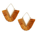 Tassel Hoop Earring Statement Thread Dangle Earrings Stylish Long Fringe Drop Earrings Lightweight Long Swingy French Hook Earrings for Women - color: A Brown