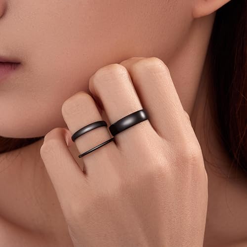 Silver Rings for Women Non Tarnish, Gold Wedding Bands for Men, Stainless Steel Chunky Knuckle Pinky Open Adjustable Ring Set for Jewelry Gift Size 5-13 - color: Black, size: 9, style: Chunky Bands