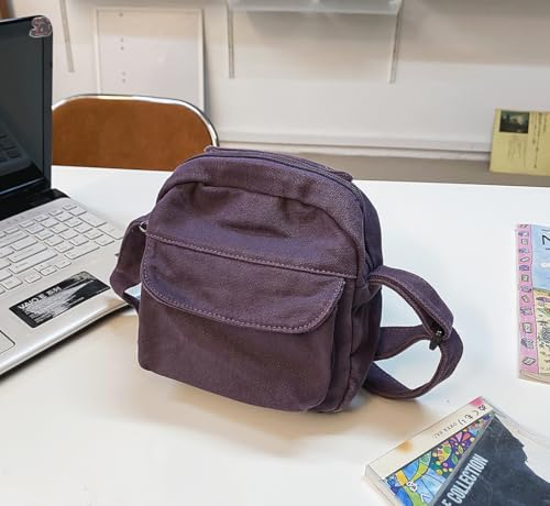 Small Crossbody Bag Cute Purse Mini Canvas Crossbody Purse Phone bag - color: Purple2