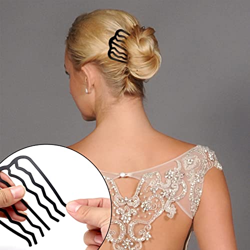 12 Pcs Hair Side Combs, Hair Fork Clips, Pins, French Twist Updo Accessories, U-Shape Teeth Styling Tool for Vintage Hairstyle Women Girls Bun - Black
