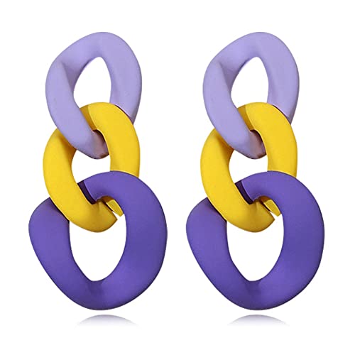 Charm Elegant Hollow Color Chain Acrylic Geometric Temperament Dangle Drop Earrings Bohemian Minimalist Hypoallergenic Jewelry Gift - color: Purple Yellow ShenPurple earrings