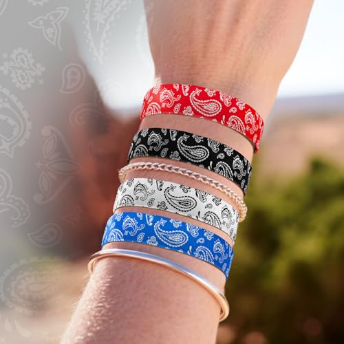 4 Pcs Surfer Beach Bracelets for Men Women Inspirational Elastic Comfy Summer Reversible Wristband Gifts Friendship Bracelets - color: Paisley Floral-Bracelets, size: (6.8") Small