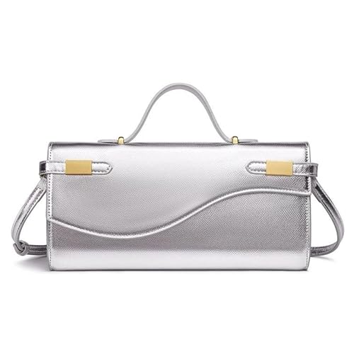 NEWBELLA Handwoven Women's Clutch Purse, Crossbody Bag with Adjustable Strap for Evening & Casual Use - color: Silver