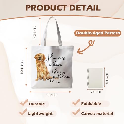 Preppy Animal Tote Bag, Pet Canvas Tote Bag, Reusable Grocery Shopping Shoulder Bags - color: Golden Retriever Dog