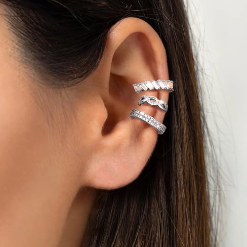 Dochais 9Pcs Ear Cuff 14K Gold Plated Cuff Earrings Gold Ear Cuffs Non Pierced Ear Clips Cartilage Earring Fake Earrings - style: A-9pcs-Silver
