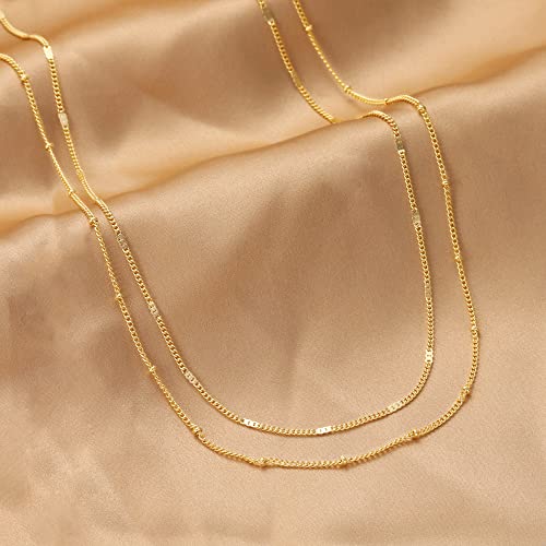 CHESKY 14k Gold Plated/Silver Plated Dainty Necklace for Women, Trendy Satellite Choker Necklace Thin Beaded Layered Choker Necklaces Discs Paperclip Chain Necklaces Womens Simple Jewelry - style: Satellite Dot-GD