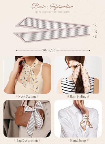 CHLINS 4PCS Satin Head Scarf for Women, Neck Hair Purse Handbag Accessory Fashion Versatile Thin Long Strip Scarf - color: Brown