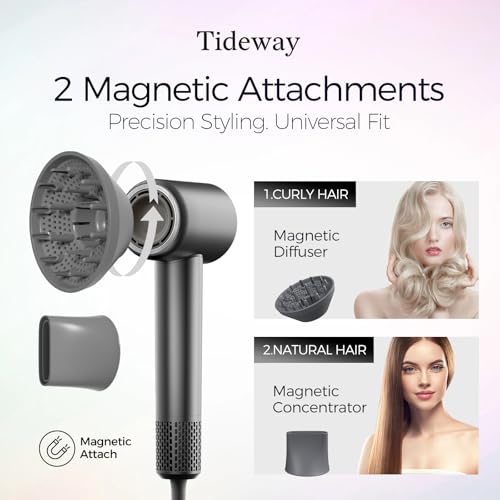 Tideway Hair Dryer Professional High-Speed Ionic Blow Dryer 110,000 RPM, Compact Hair Dryer with Magnetic Diffuser, Fast Drying with Brushless Motor Low Noise Smart Temperature Control-H11 - color: Black