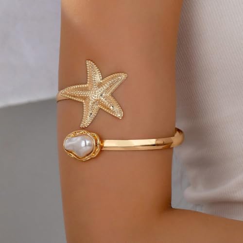 Arm Cuff for Women Gold Upper Arm Bracelet Minimalist Adjustable Cuffs Bangle Punk Dress Jewelry - style: Star A