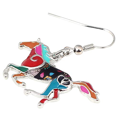 BONSNY Enamel Alloy Colorful Horse Earrings for Women Animal Lover Statement Jewelry - color: Multicolor