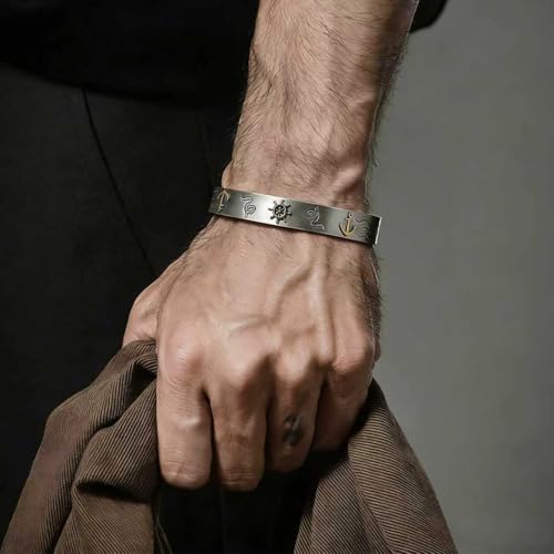 Kim Carrey S925 Sterling Silver Bracelet, Stacked Bracelets Open Bangle Cuff Design, Men's Gift Jewelry for My Man - style: Nautical style