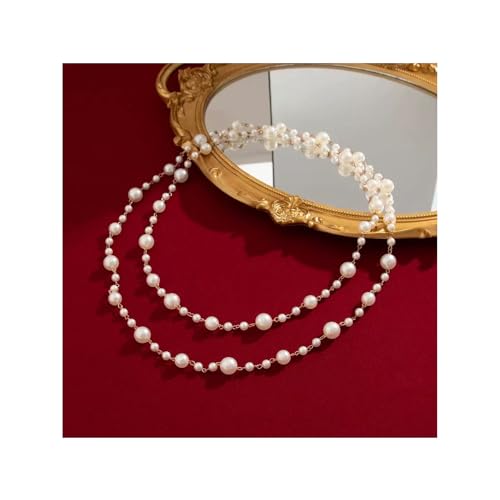 Long Gold Pearl Necklaces for Women White Faux Pearl Necklace Double Layered Pearl Necklace Jewelry Gift Sweater Accessories