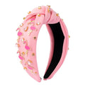 PANTIDE Flamingo Jeweled Knotted Headband - Summer Flamingo Rhinestone Embellished Headband Non Slip Wide Top Knot Hairband Hair Accessories Hawaii Beach Pool Party Birthday Gift for Women Girl (Pink) - color: Pink Flamingo