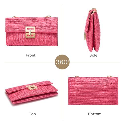 SWEETV CHUNLI Straw Purse Woven Beach Bag Summer Clutch Purse Boho Crossbody Bags for Women Small Raffia Shoulder Bag - color: Hot Pink