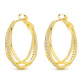 Parmuz 925 Sterling Silver Earrings Hoops for Women Ladies Simple Lightweight Twisted Medium Hoop Earrings With Cubic Zirconia Hypoallergenic Jewelry for Her - color: Gold