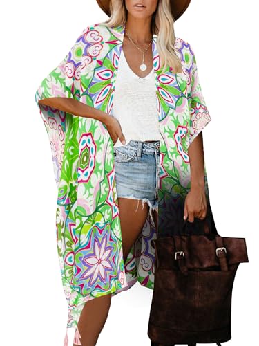Breezy Lane Kimonos for Women Swimsuit Coverups Beach Cover Up Swimwear Cardigan Summer - color: Boho Green