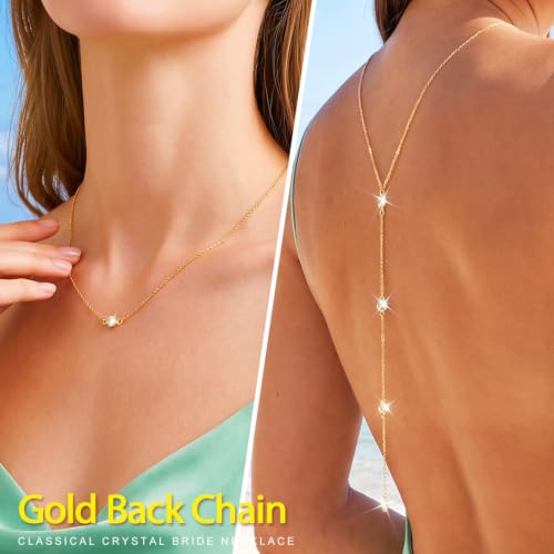 YONAMIX Back Chain for Backless Dress Body Jewelry for Women | Long Back Necklace Body Chains Accessories - color: B Gold