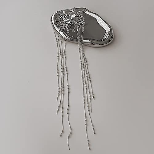 Jumwrit Silver Rhinestone Hair Clip Semi Circle Hair Barrette Long Beaded Chain Tassel Ponytail Holder Clip Boho Big Spider Hair Clip Bling Hair Accessories for Women Girls