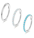 3pcs Nose Rings Hoops - 316L Surgical Steel Nose Hoops 16G/18G/20G CZ Opal Turquoise Clicker Septum Nose Ring Lip Helix Cartilage Hoop Earring Daith Rook Conch Body Piercing Jewelry for Women Men 6mm 8mm 10mm - color: Silver, size: 18 gauge(1.0mm)-10mm