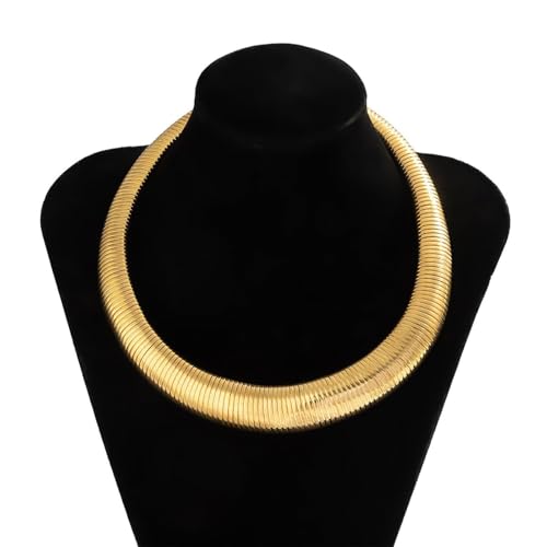 Chunky Chain Necklaces Women Statement Collar Necklace Gold Flat Snake Chain Choker Ribbed Design for Party, Dress Jewelry Gifts - color: A3