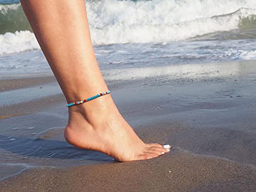 XIJIN 8Pcs Handmade Beaded Anklets for Women Boho Colorful Beads Ankle Bracelets Adjustable Foot Anklet Set - color: A-1
