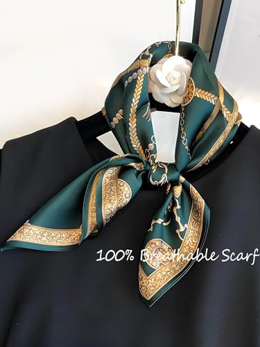 100% Mulberry Silk Scarf for Women Hair Lightweight Square Neckerchief Wrap For Head Scarves 21" - color: 22-green Belt /21"*21"