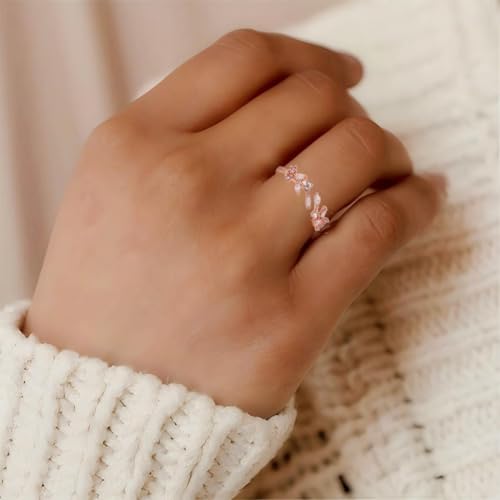 Adjustable Women's Cubic Zirconia Leaf Shaped Ring, 18K Gold-Plated Exquisite Stackable Women's Ring, A Great Gift for Her - color: F