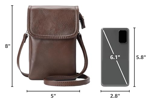 befen Genuine Leather Small Crossbody Bags for Women Cell Phone Bag Cross Body Purses,Silver Zipper - color: Brown