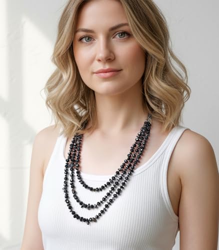 Errally Layered Beaded Statement Necklace Multi Strand Crystal Beads Collar Necklace and Earring Sets for Women Fashion Costume Jewelry Set Gifts for Her - color: 15-Black